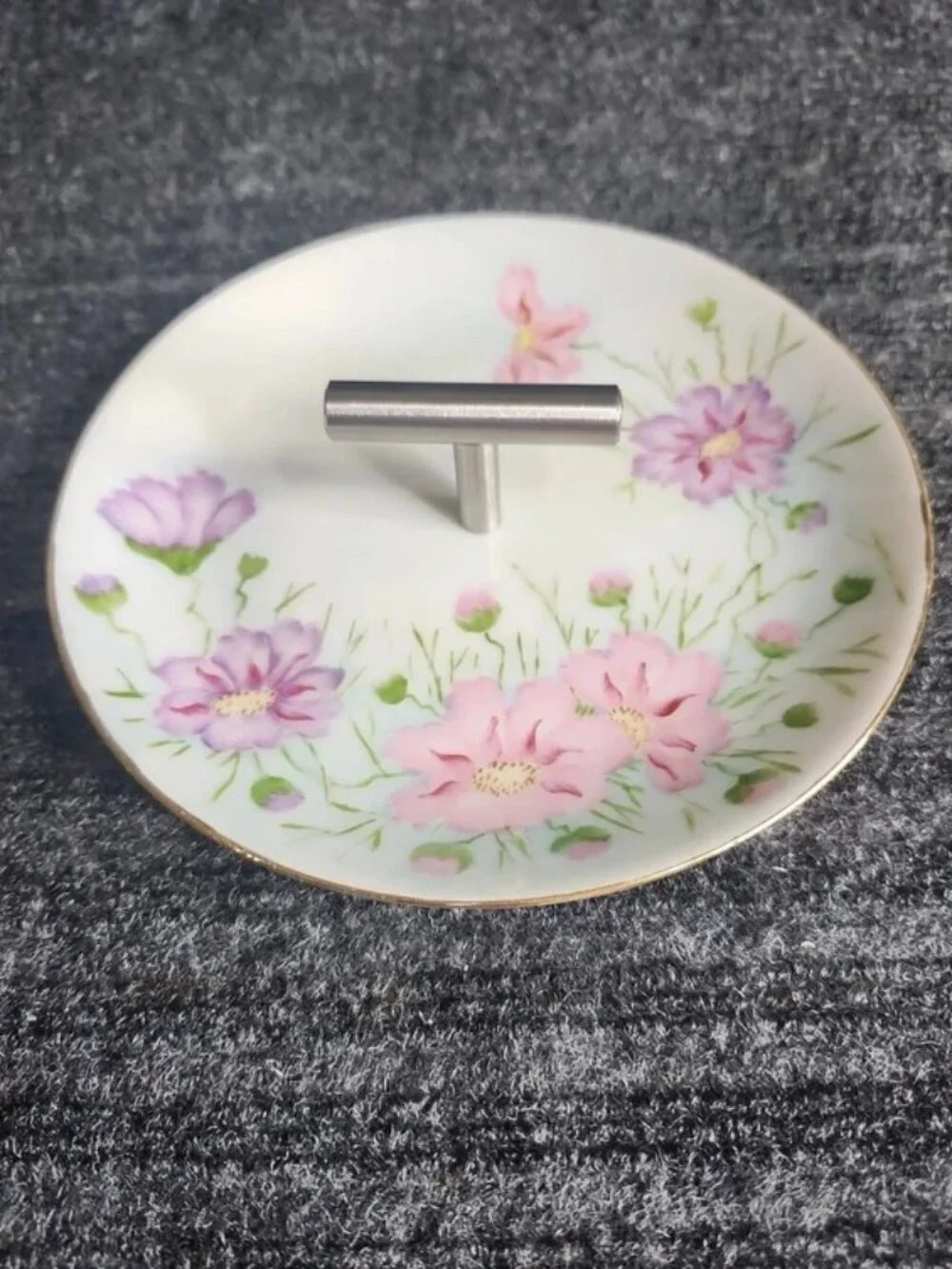 Vintage Hutschenreuther Upcycled Floral Porcelain Ring Dish & Jewelry Holder Bar